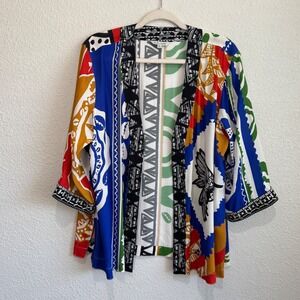 John Mark Womens PL Artsy Kimono Cardigan Multicolor Patchwork Bird Print